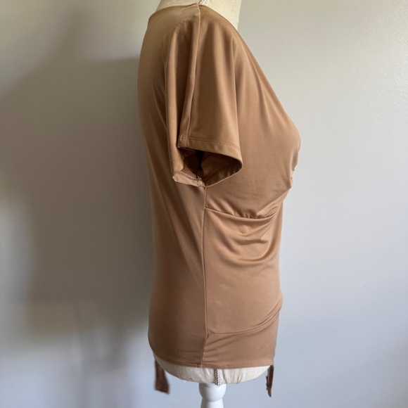 Express Nude Short Sleeve Bodysuit Large Body Contour Fit Snaps Rouched Front - Picture 4 of 7